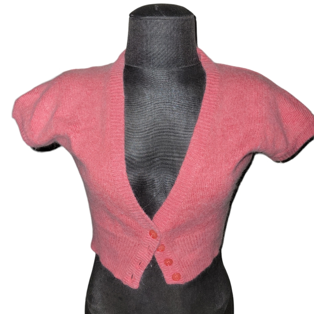 Heritage 1981 Angora Blend Short Sleeve Cropped Sweater Cardigan sz S